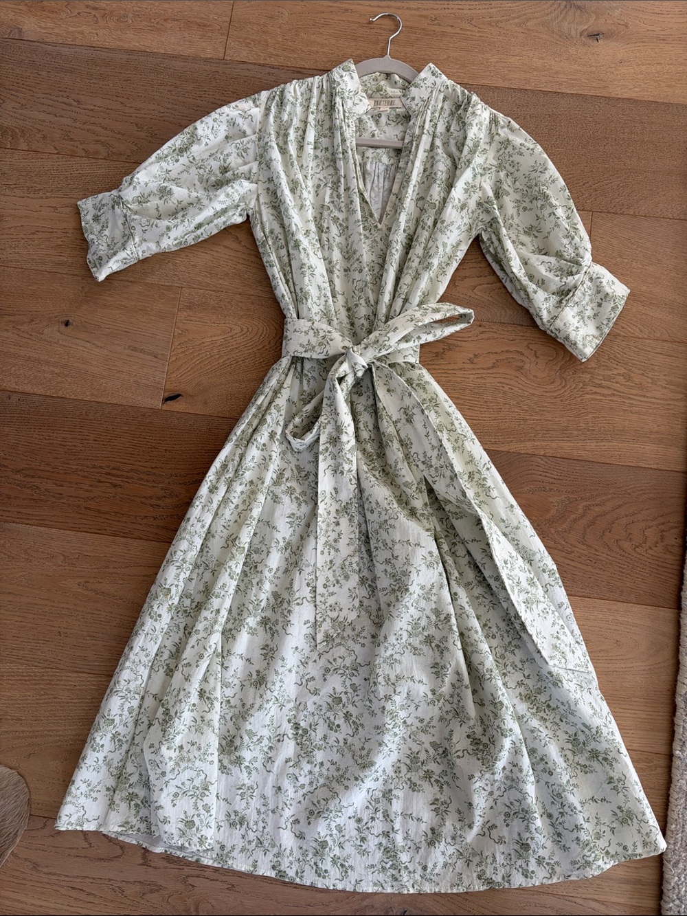 Tie-Waist Floral Midi Dress in Sage Green